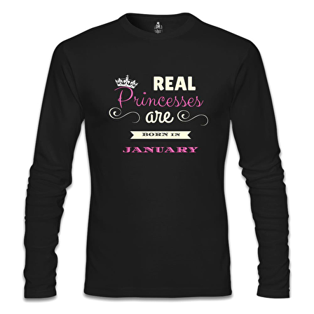 Real Princesses are born in January Siyah Erkek Sweatshirt