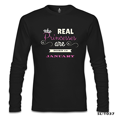 Real Princesses are born in January Siyah Erkek Sweatshirt