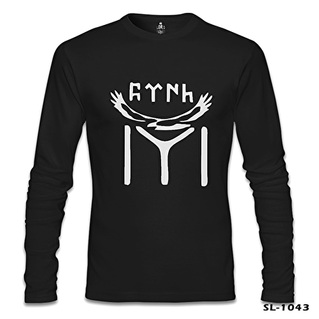 Türk Kayı Boyu Bayrak - Logo Siyah Erkek Sweatshirt
