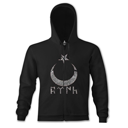 Türk Ay Yıldız Siyah Erkek Kapşonlu