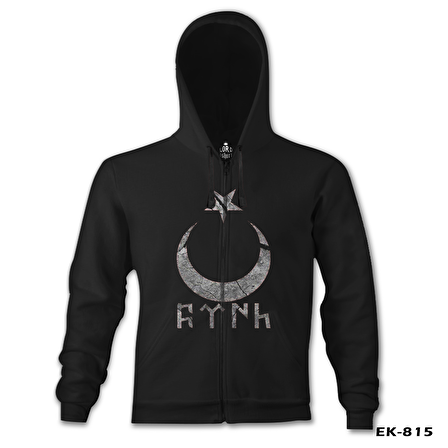 Türk Ay Yıldız Siyah Erkek Kapşonlu