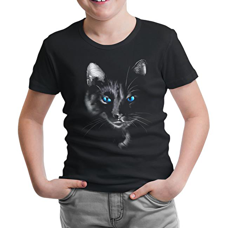 Cat in Blue Siyah Çocuk Tshirt