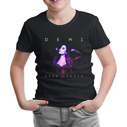Demi Lovato - Neon Lights Siyah Çocuk Tshirt