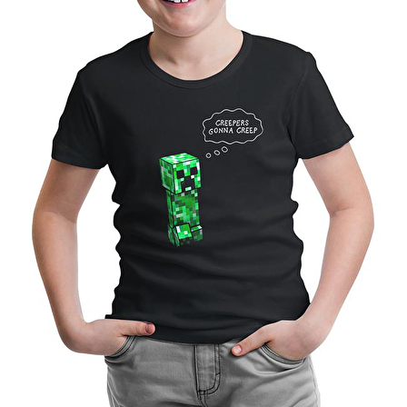 Minecraft - Creepers Gonna Creep Siyah Çocuk Tshirt