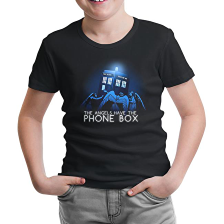 Doctor Who - Angels Have The Phone Box Siyah Çocuk Tshirt