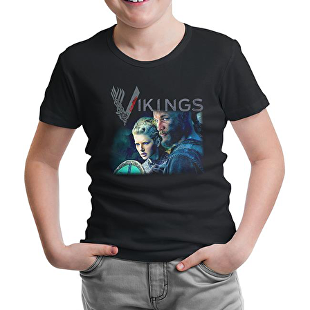 Vikings - Ragnar & Lagertha Siyah Çocuk Tshirt