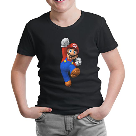 Mario & Luigi - Mario Siyah Çocuk Tshirt