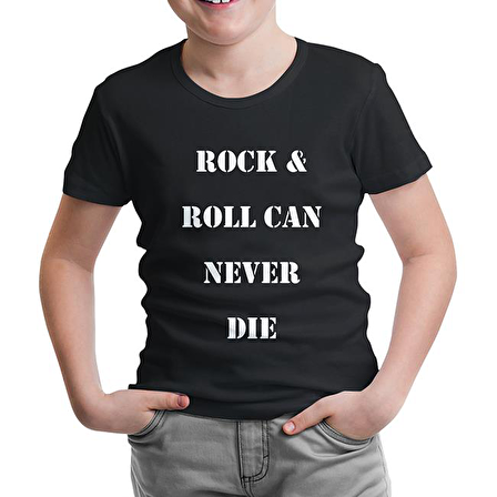 Rock & Roll Can Never Die Siyah Çocuk Tshirt