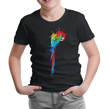 Parrot Siyah Çocuk Tshirt