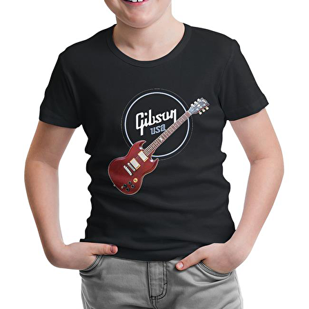 Gitar - Gibson - USA Siyah Çocuk Tshirt