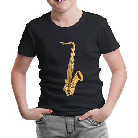 Saksafon Siyah Çocuk Tshirt