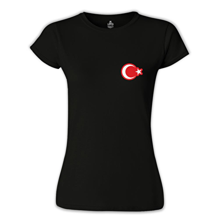 Ay Yıldız - Göğüs Logo Siyah Bayan Tshirt