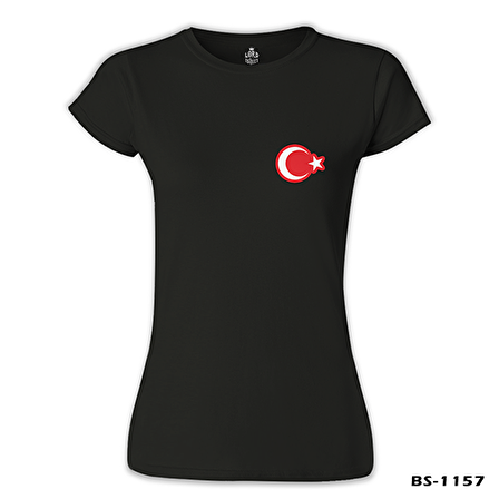 Ay Yıldız - Göğüs Logo Siyah Bayan Tshirt