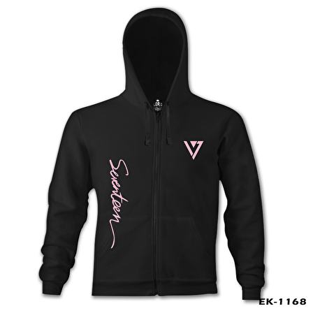 Seventeen - Logo Siyah Erkek Kapşonlu