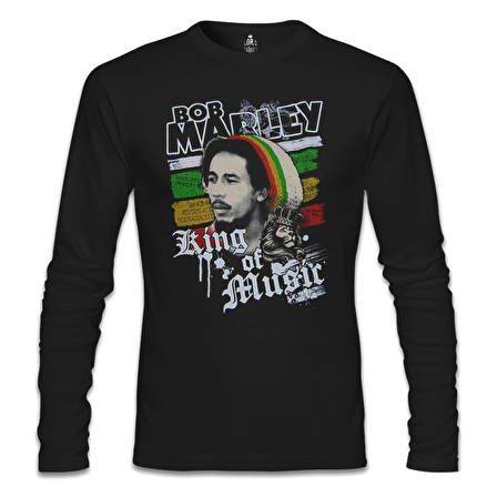 Bob Marley - King of Music Siyah Erkek Sweatshirt