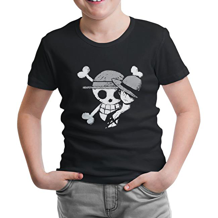 One Piece - Luffy Straw Hat 4 Siyah Çocuk Tshirt
