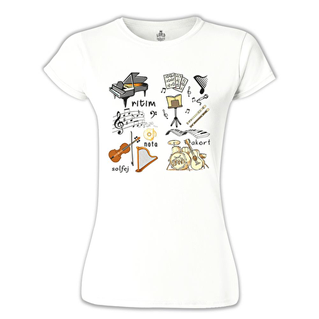 Müzik - Akort Beyaz Bayan Tshirt