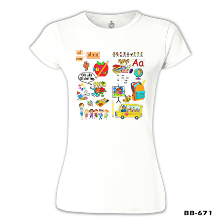 İlkolkul - Alfabe Beyaz Bayan Tshirt