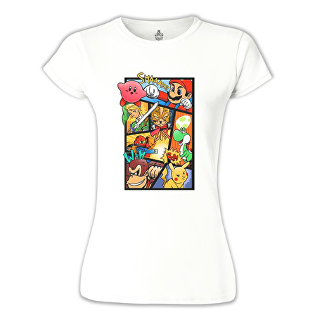 Super Mario - Smaash Beyaz Bayan Tshirt