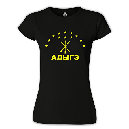 Adige Bayrağı- Kafkasya Çerkes Siyah Bayan Tshirt
