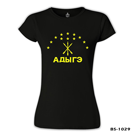 Adige Bayrağı- Kafkasya Çerkes Siyah Bayan Tshirt