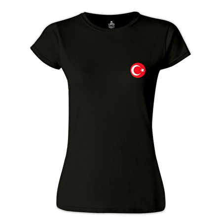 Ay Yıldız - Göğüs Logo 2 Siyah Bayan Tshirt
