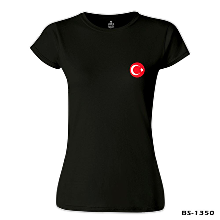 Ay Yıldız - Göğüs Logo 2 Siyah Bayan Tshirt