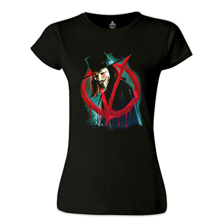V for Vendetta - Give him a Mask Siyah Bayan Tshirt