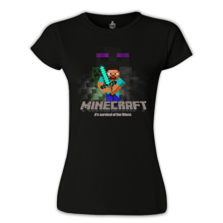 Minecraft - Survival of the Fittest Siyah Bayan Tshirt