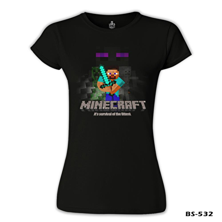 Minecraft - Survival of the Fittest Siyah Bayan Tshirt