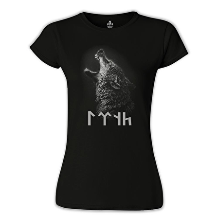 Göktürk Kurt Siyah Bayan Tshirt