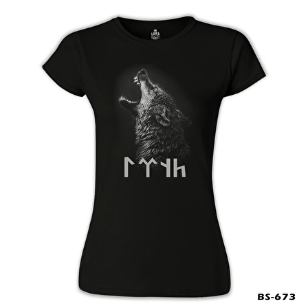 Göktürk Kurt Siyah Bayan Tshirt