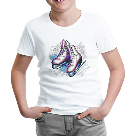 Buz Pateni Beyaz Çocuk Tshirt