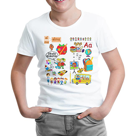 İlkolkul - Alfabe Beyaz Çocuk Tshirt