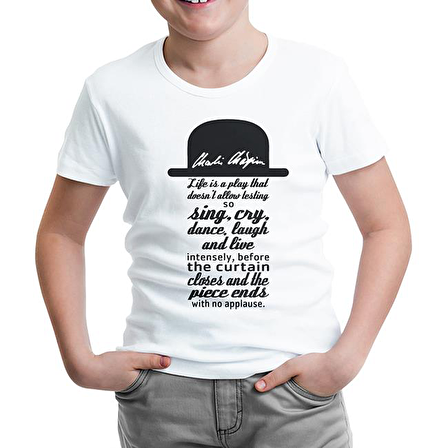 Charlie Chaplin - Curtain Beyaz Çocuk Tshirt