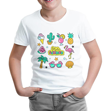 Hello Summer Beyaz Çocuk Tshirt