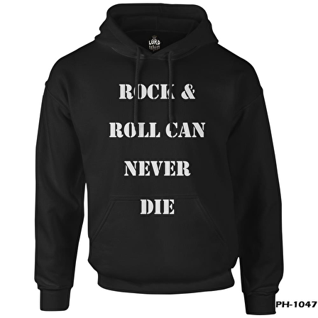 Rock & Roll Never Die Siyah Erkek Fermuarsız Kapşonlu