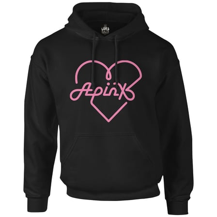 Apink - Logo Kalp Siyah Erkek Fermuarsız Kapşonlu
