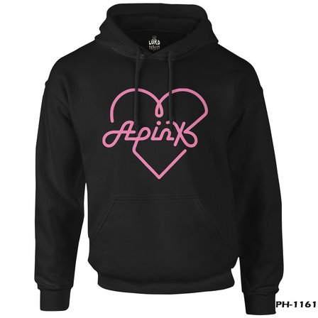 Apink - Logo Kalp Siyah Erkek Fermuarsız Kapşonlu
