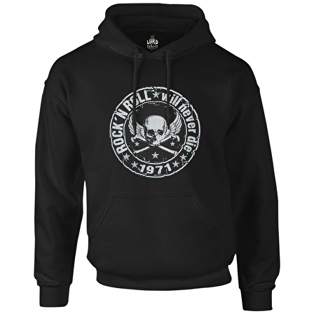 Rock 'N Roll Siyah Erkek Fermuarsız Kapşonlu