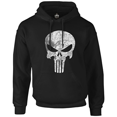 Punisher  Siyah Erkek Fermuarsız Kapşonlu