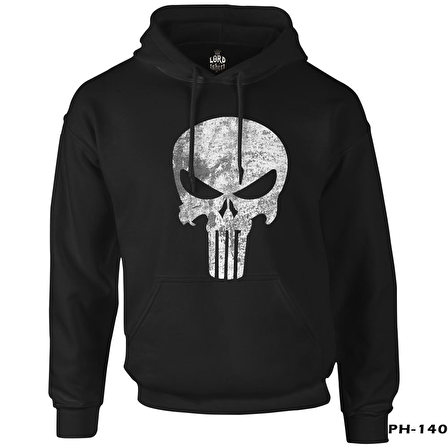 Punisher  Siyah Erkek Fermuarsız Kapşonlu