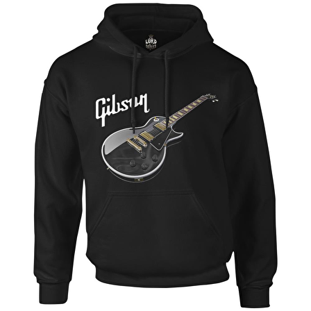 Gitar - Gibson 1 Siyah Erkek Fermuarsız Kapşonlu
