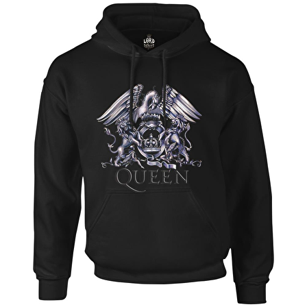 Queen Logo Siyah Erkek Fermuarsız Kapşonlu