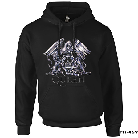 Queen Logo Siyah Erkek Fermuarsız Kapşonlu
