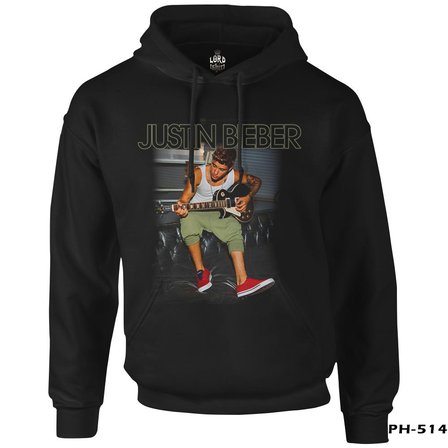 Justin Bieber - Guitar Siyah Erkek Fermuarsız Kapşonlu