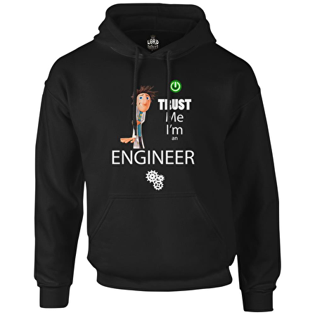 Trust me I'm an Engineer Siyah Erkek Fermuarsız Kapşonlu
