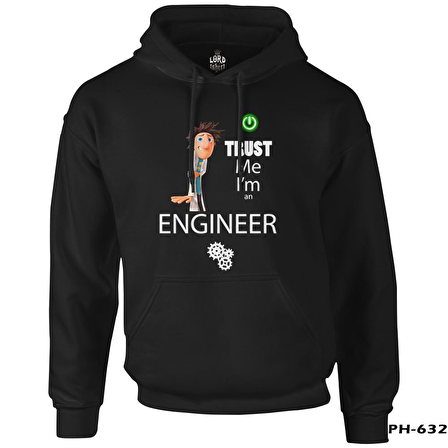 Trust me I'm an Engineer Siyah Erkek Fermuarsız Kapşonlu