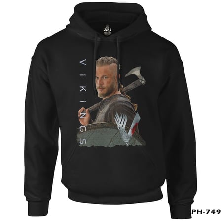 Vikings - Ragnar Siyah Erkek Fermuarsız Kapşonlu
