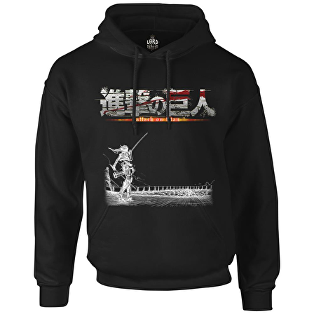 Attack on Titan  Siyah Erkek Fermuarsız Kapşonlu